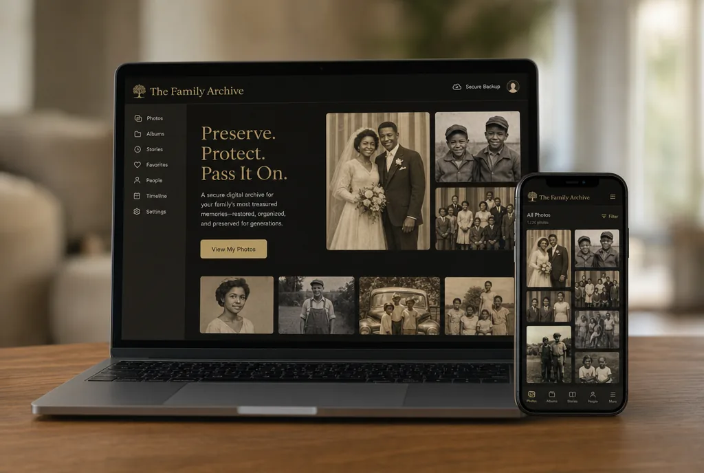 The Family Archive — a private, secured online archive on laptop and phone